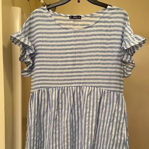 Blue and white striped dress